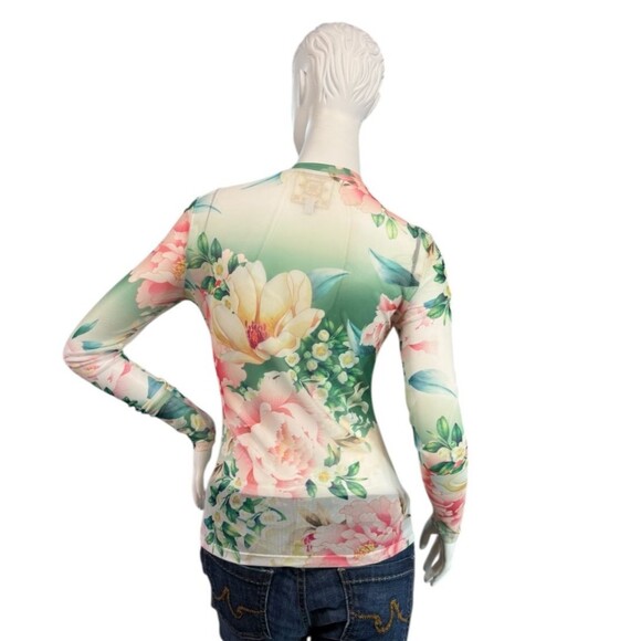 JOHNNY WAS Ruksana Mesh Top Long Sleeve Sheer Romantic Floral Print $105 Size XS - Picture 4 of 9
